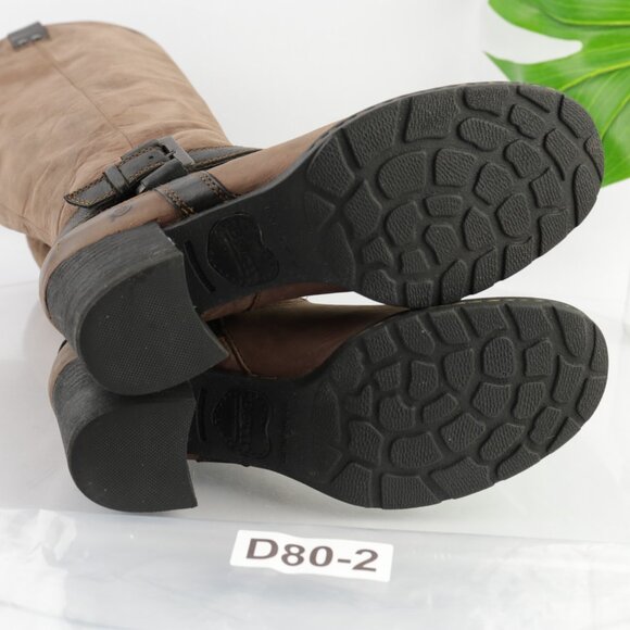 Born Womens Riding Boots Size 8.5 Tall Brown Leather Block Heel Harness Lug Sole - Picture 8 of 15